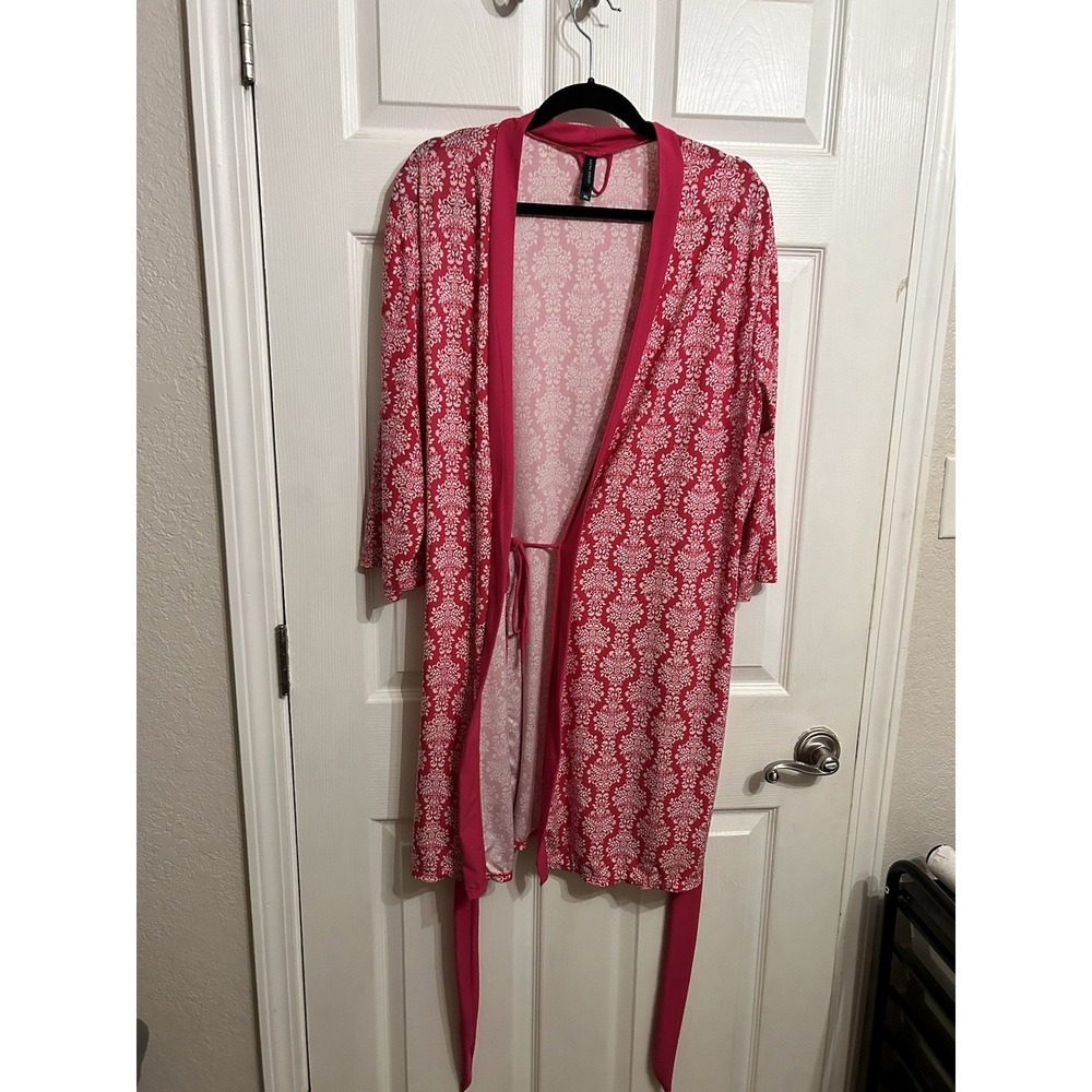 Laura Ashley XL Pink Floral Chinoiserie Robe Intimates Kimono Sleepwear Wrap - Picture 2 of 12